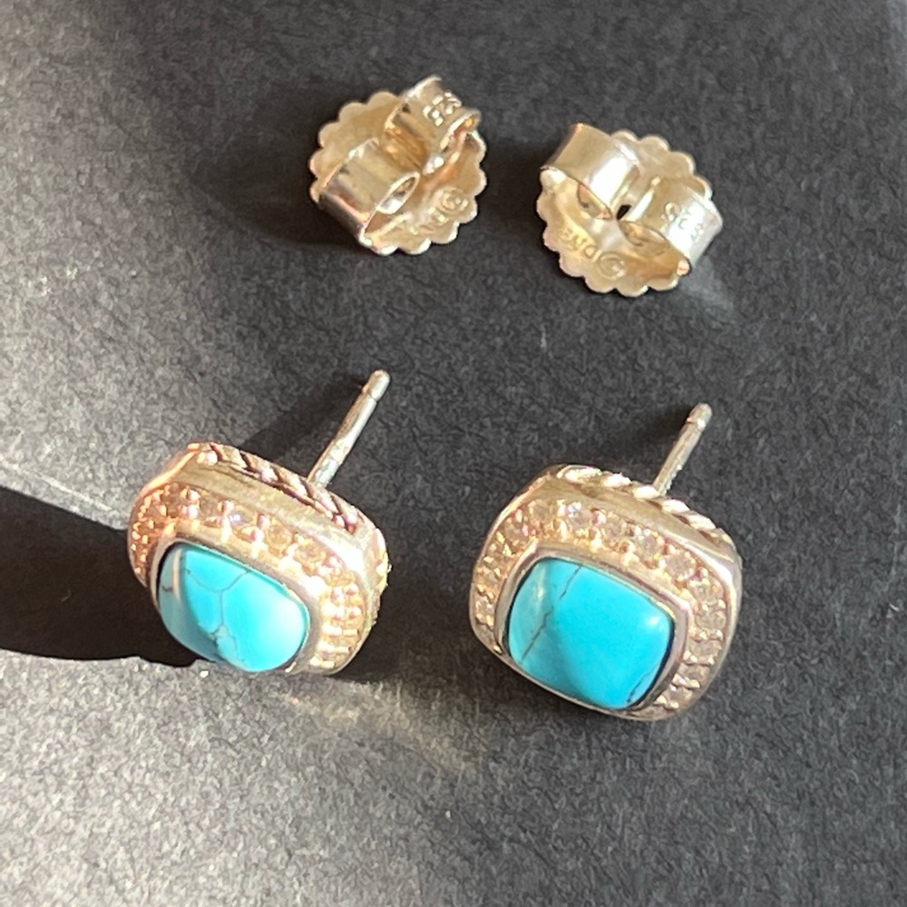 DY Turquoise and diamond earrings - Picture 7 of 11